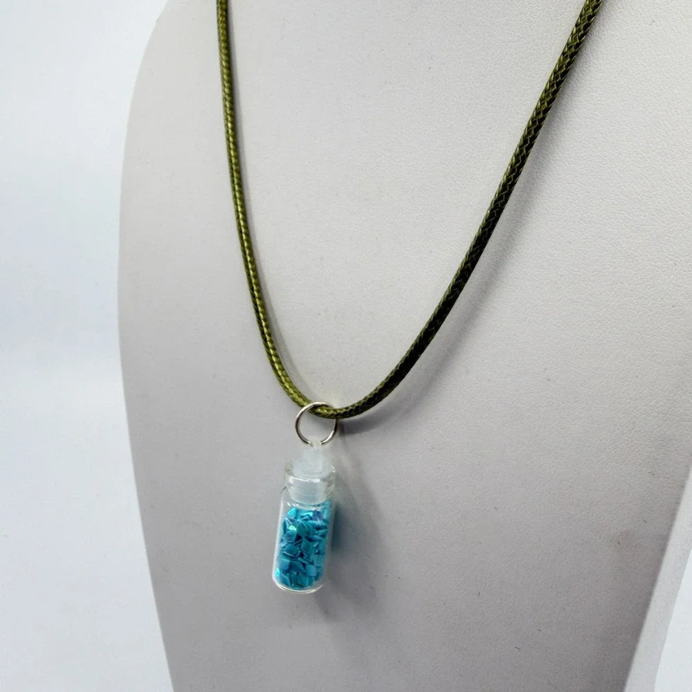Whimsical Blue Tiny Bottle Pendant Necklace Celestial Boho Layering Gift Charm